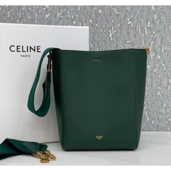 Celine Seau Sangle Small Bucket Bag in Supple Grained Calfskin Green 2024 (BL-240522089)