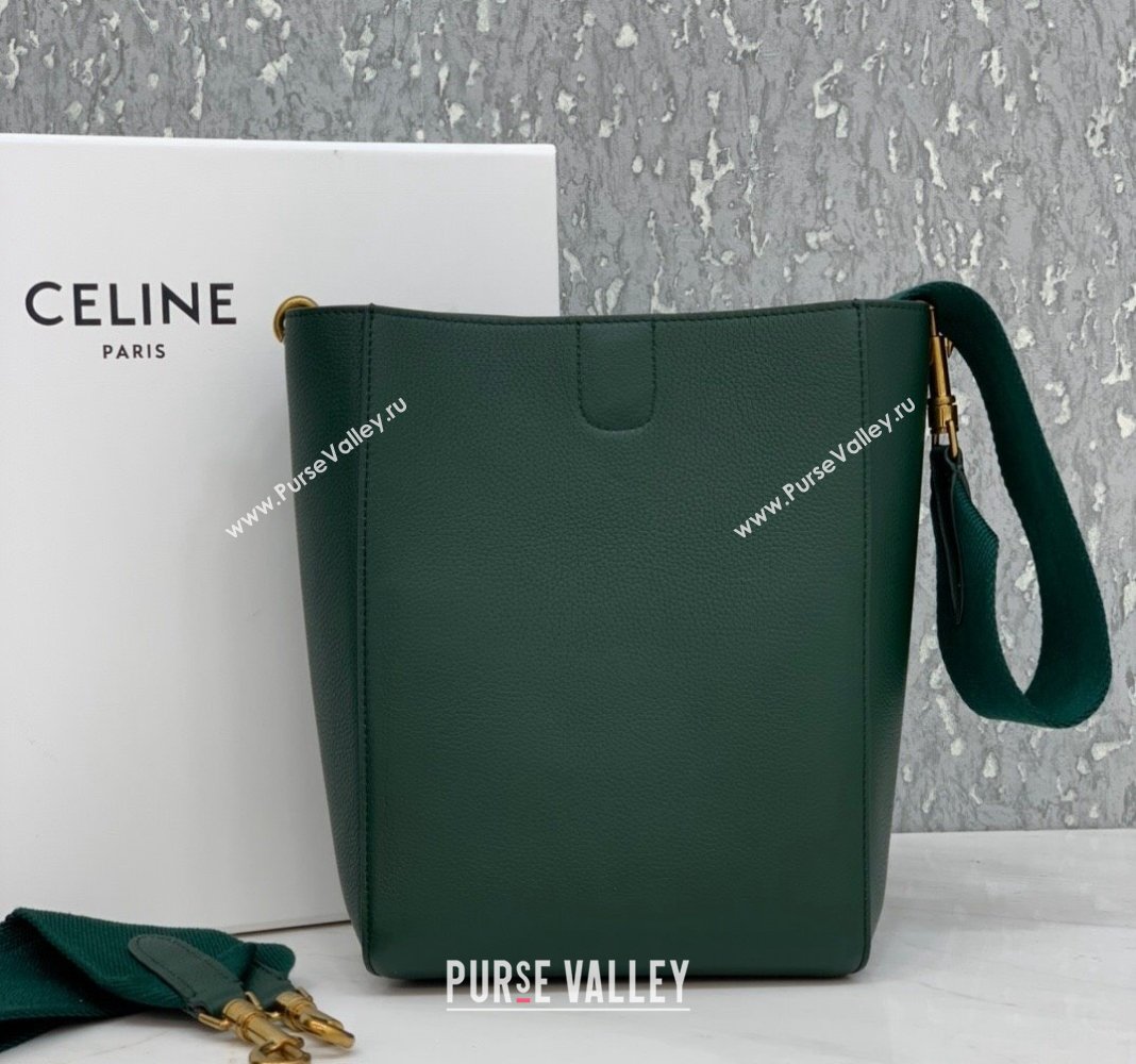 Celine Seau Sangle Small Bucket Bag in Supple Grained Calfskin Green 2024 (BL-240522089)