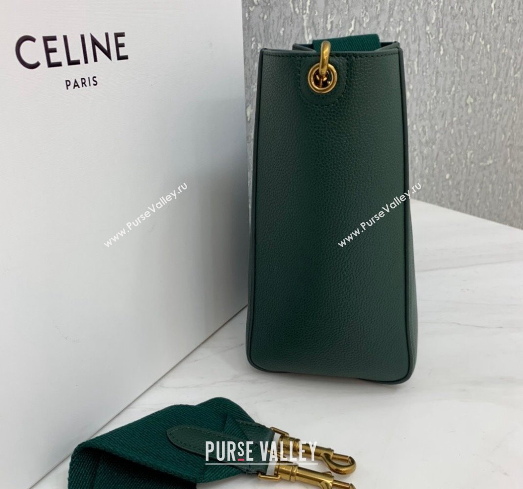 Celine Seau Sangle Small Bucket Bag in Supple Grained Calfskin Green 2024 (BL-240522089)