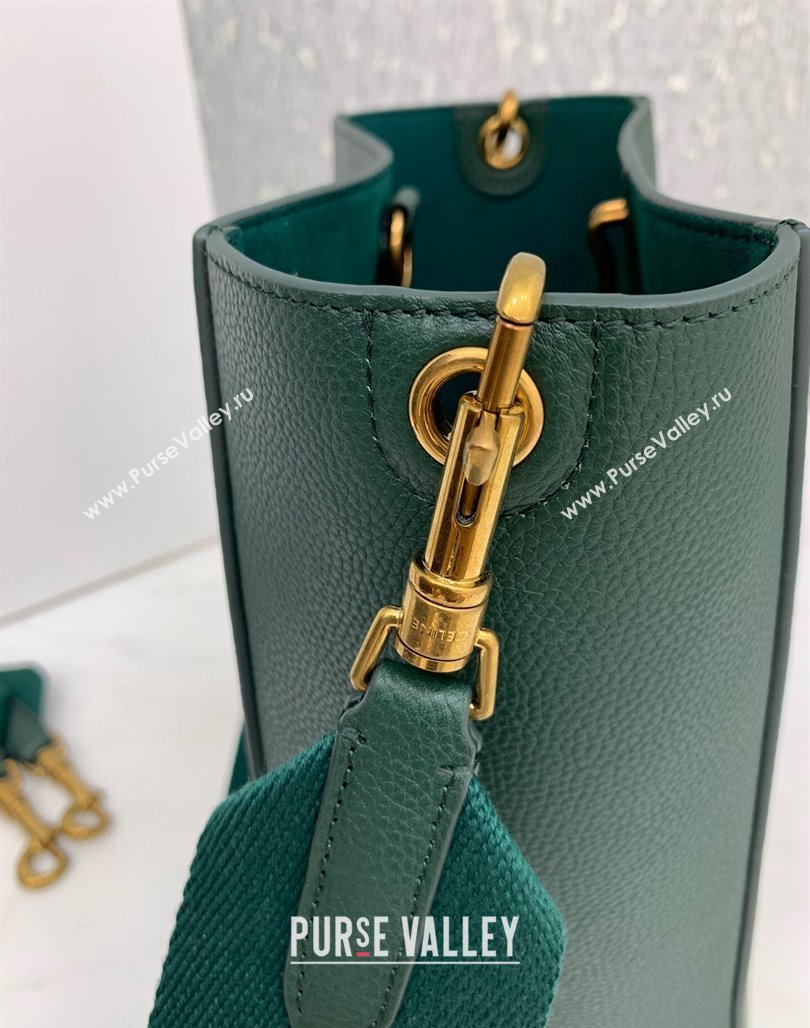 Celine Seau Sangle Small Bucket Bag in Supple Grained Calfskin Green 2024 (BL-240522089)