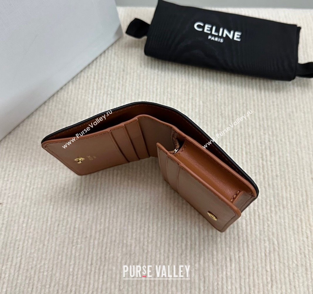 Celine Triomphe Canvas Compact Wallet Brown 2024 10K622 (BL-240522062)