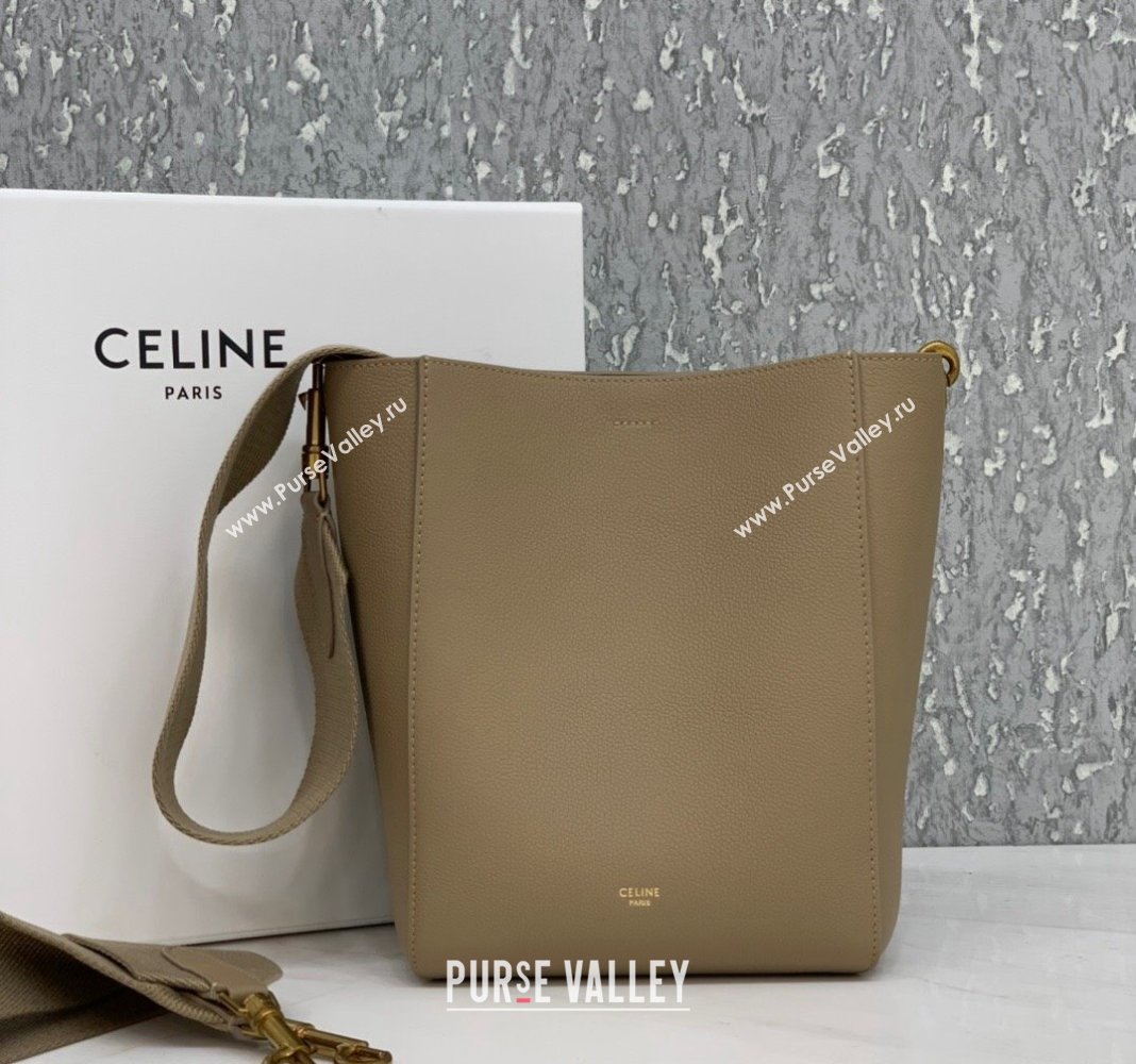 Celine Seau Sangle Small Bucket Bag in Supple Grained Calfskin Beige 2024 (BL-240522090)