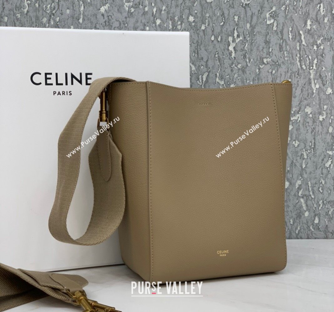 Celine Seau Sangle Small Bucket Bag in Supple Grained Calfskin Beige 2024 (BL-240522090)