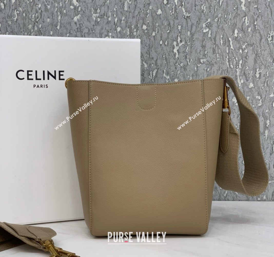 Celine Seau Sangle Small Bucket Bag in Supple Grained Calfskin Beige 2024 (BL-240522090)