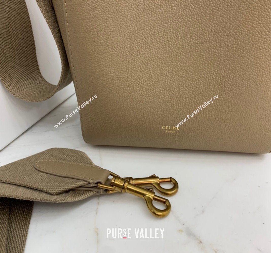 Celine Seau Sangle Small Bucket Bag in Supple Grained Calfskin Beige 2024 (BL-240522090)