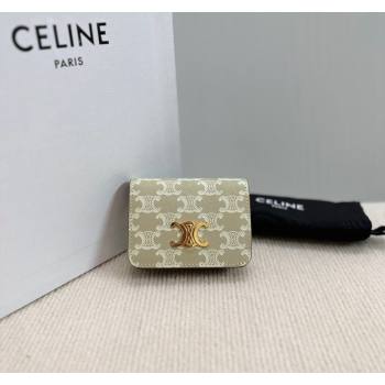 Celine Triomphe Canvas Compact Wallet Beige 2024 10K622 (BL-240522063)