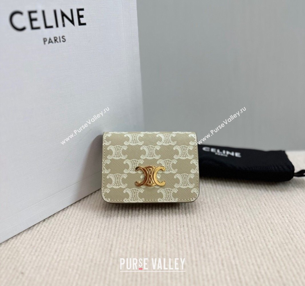 Celine Triomphe Canvas Compact Wallet Beige 2024 10K622 (BL-240522063)