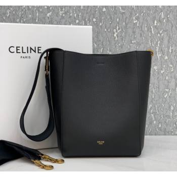Celine Seau Sangle Small Bucket Bag in Supple Grained Calfskin Black 2024 (BL-240522091)