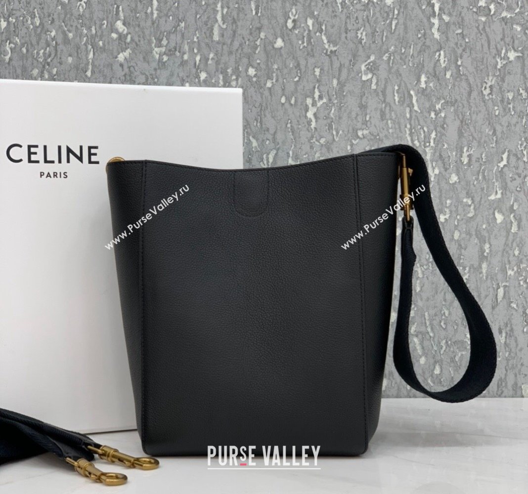 Celine Seau Sangle Small Bucket Bag in Supple Grained Calfskin Black 2024 (BL-240522091)