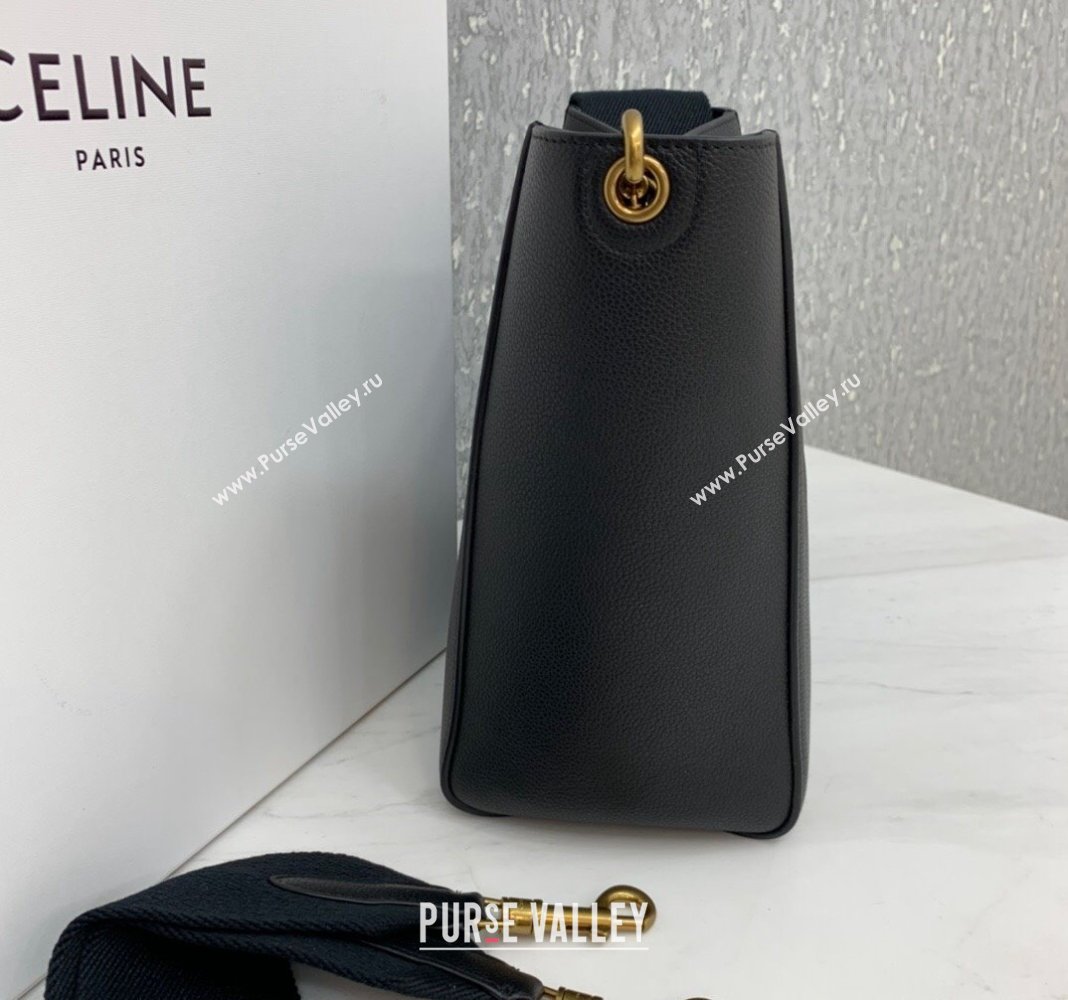 Celine Seau Sangle Small Bucket Bag in Supple Grained Calfskin Black 2024 (BL-240522091)