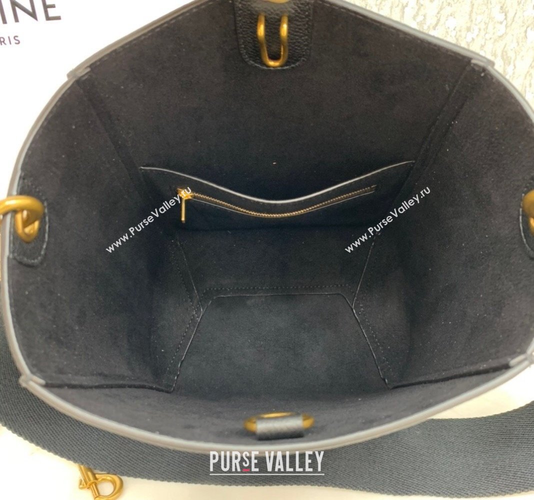 Celine Seau Sangle Small Bucket Bag in Supple Grained Calfskin Black 2024 (BL-240522091)