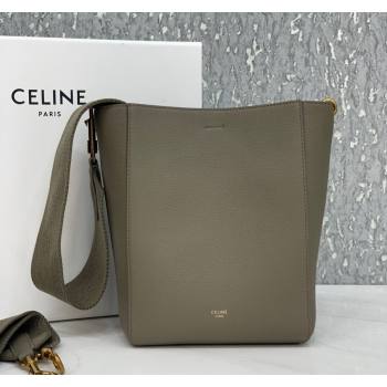 Celine Seau Sangle Small Bucket Bag in Supple Grained Calfskin Sage Grey 2024 (BL-240522092)