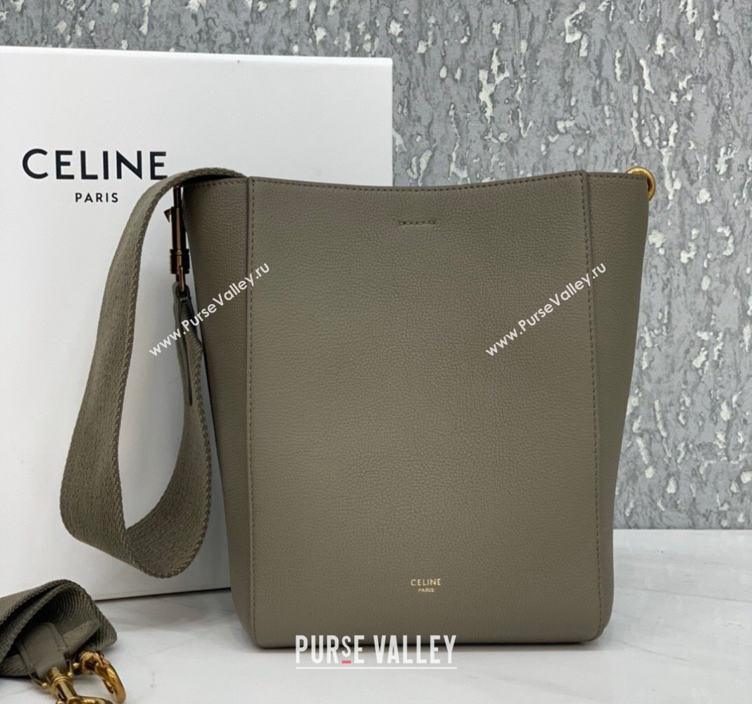 Celine Seau Sangle Small Bucket Bag in Supple Grained Calfskin Sage Grey 2024 (BL-240522092)