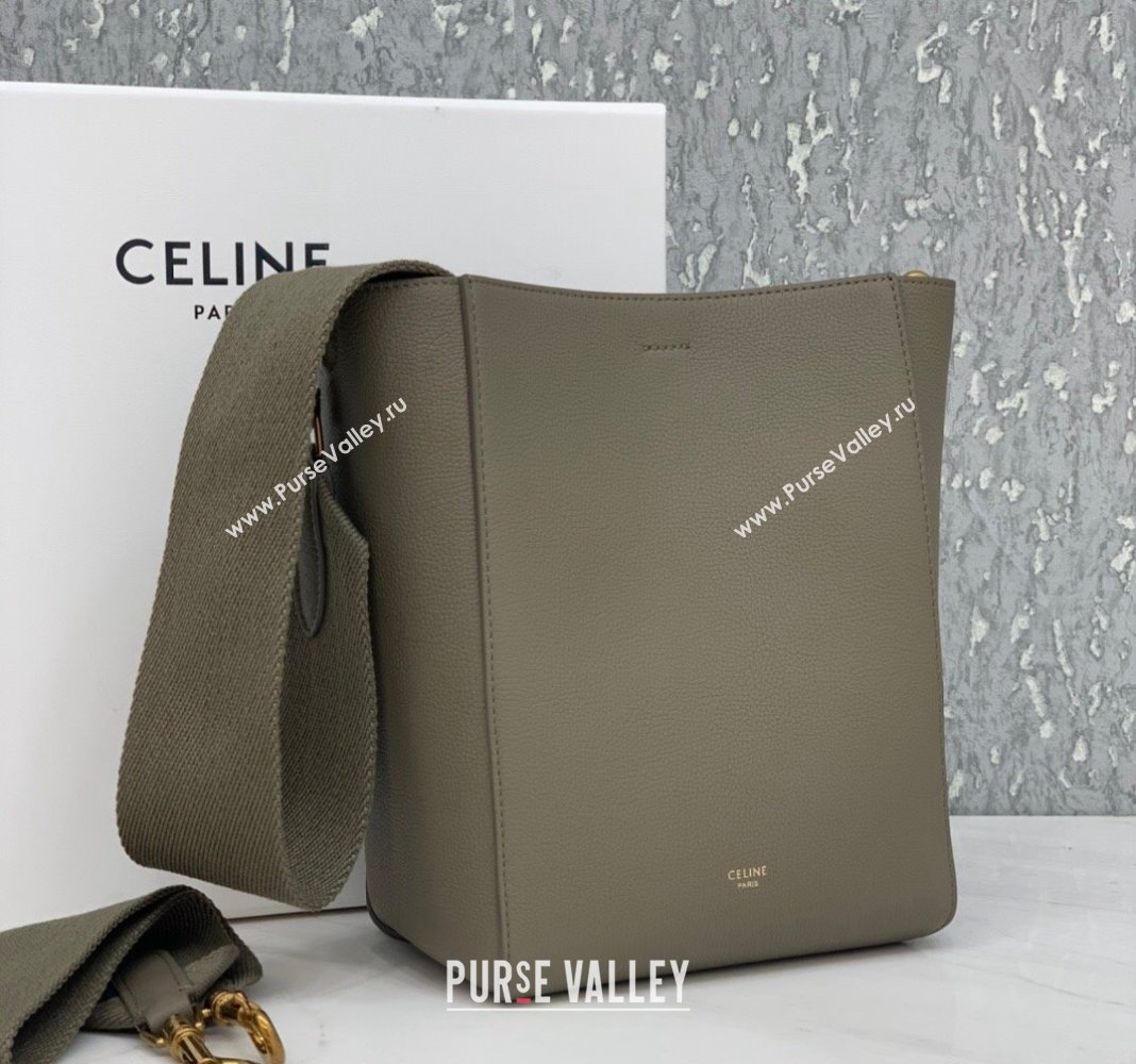 Celine Seau Sangle Small Bucket Bag in Supple Grained Calfskin Sage Grey 2024 (BL-240522092)