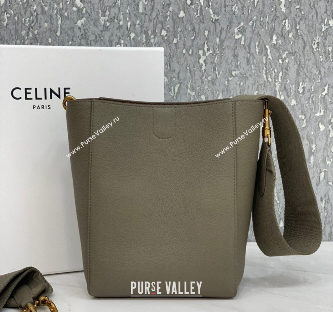 Celine Seau Sangle Small Bucket Bag in Supple Grained Calfskin Sage Grey 2024 (BL-240522092)