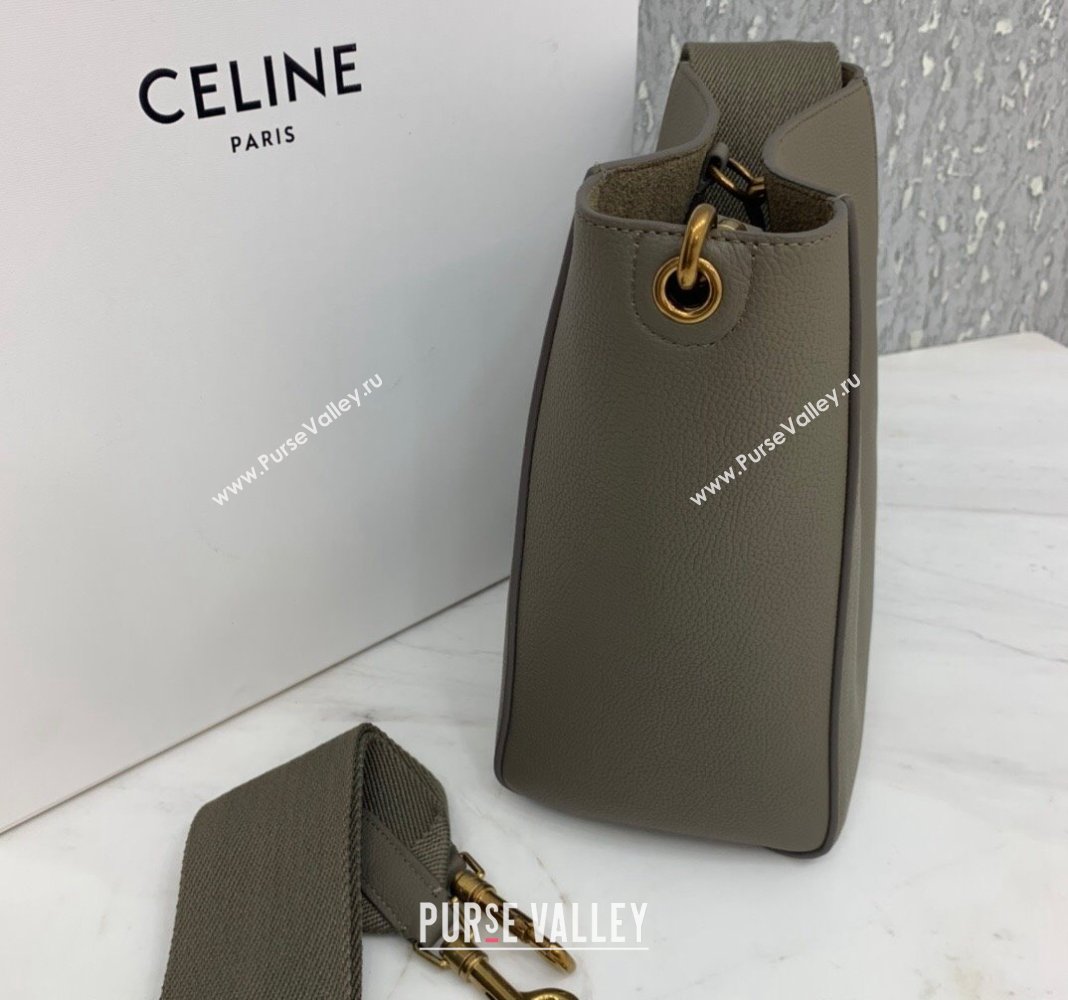 Celine Seau Sangle Small Bucket Bag in Supple Grained Calfskin Sage Grey 2024 (BL-240522092)