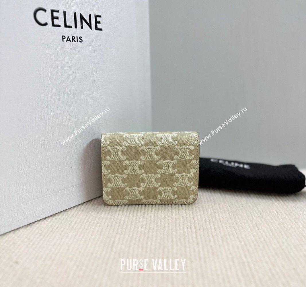 Celine Triomphe Canvas Compact Wallet Beige 2024 10K622 (BL-240522063)