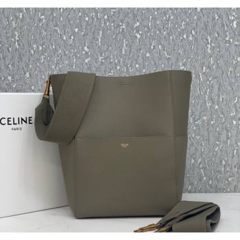 Celine Seau Sangle Medium Bucket Bag in Supple Grained Calfskin Sage Grey 2024 180543 (BL-240522093)