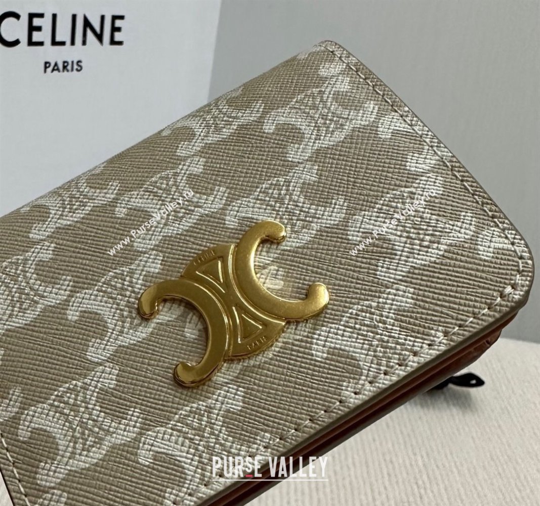 Celine Triomphe Canvas Compact Wallet Beige 2024 10K622 (BL-240522063)