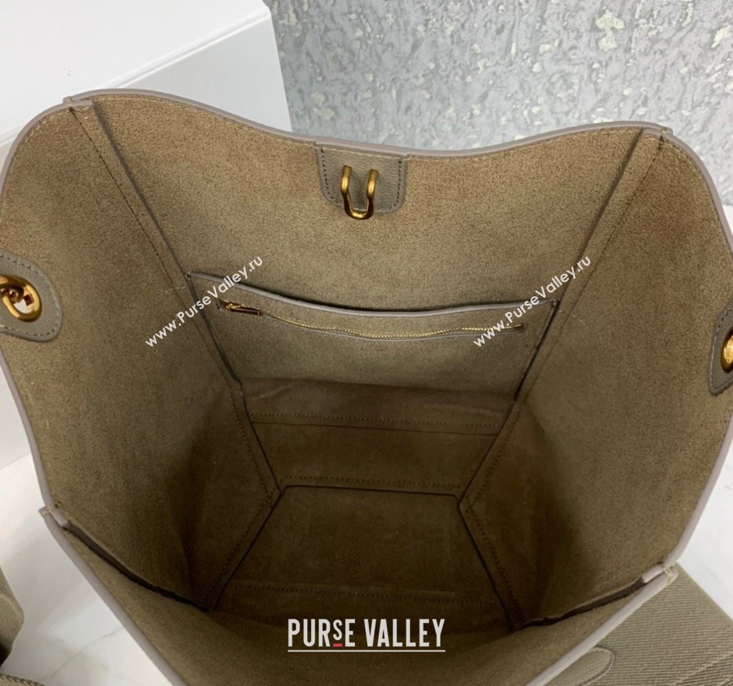 Celine Seau Sangle Medium Bucket Bag in Supple Grained Calfskin Sage Grey 2024 180543 (BL-240522093)