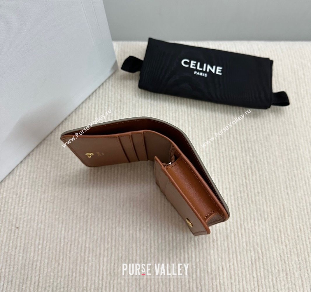 Celine Triomphe Canvas Compact Wallet Beige 2024 10K622 (BL-240522063)