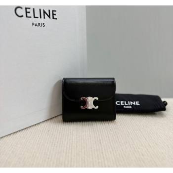 Celine Small Wallet in Shiny Calfskin 10D783 Black/Silver 2024 (BL-240522074)