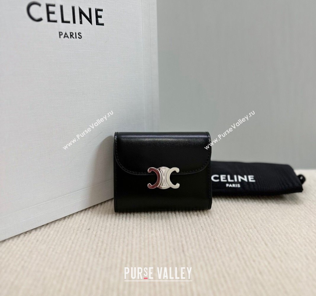 Celine Small Wallet in Shiny Calfskin 10D783 Black/Silver 2024 (BL-240522074)