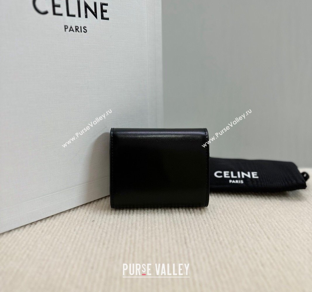 Celine Small Wallet in Shiny Calfskin 10D783 Black/Silver 2024 (BL-240522074)