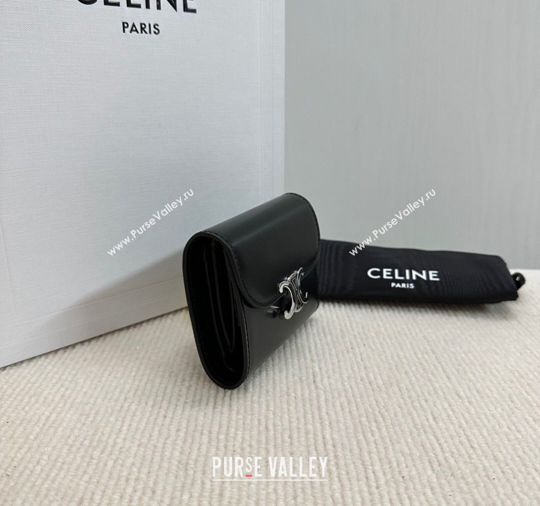 Celine Small Wallet in Shiny Calfskin 10D783 Black/Silver 2024 (BL-240522074)