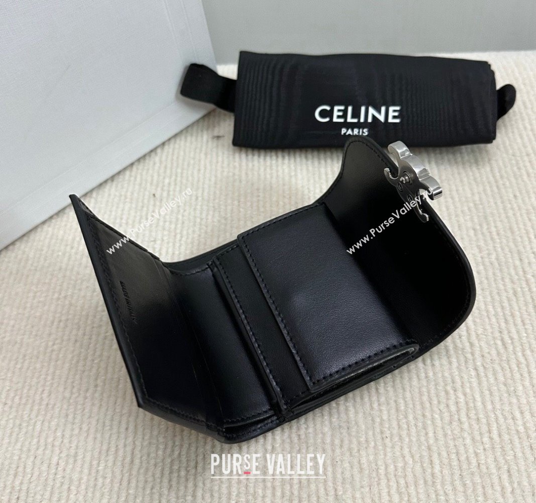 Celine Small Wallet in Shiny Calfskin 10D783 Black/Silver 2024 (BL-240522074)