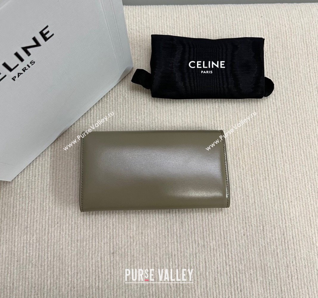 Celine Triomphe Large Wallet in Shiny Calfskin Olive Green 2024 10E313 (BL-240522065)