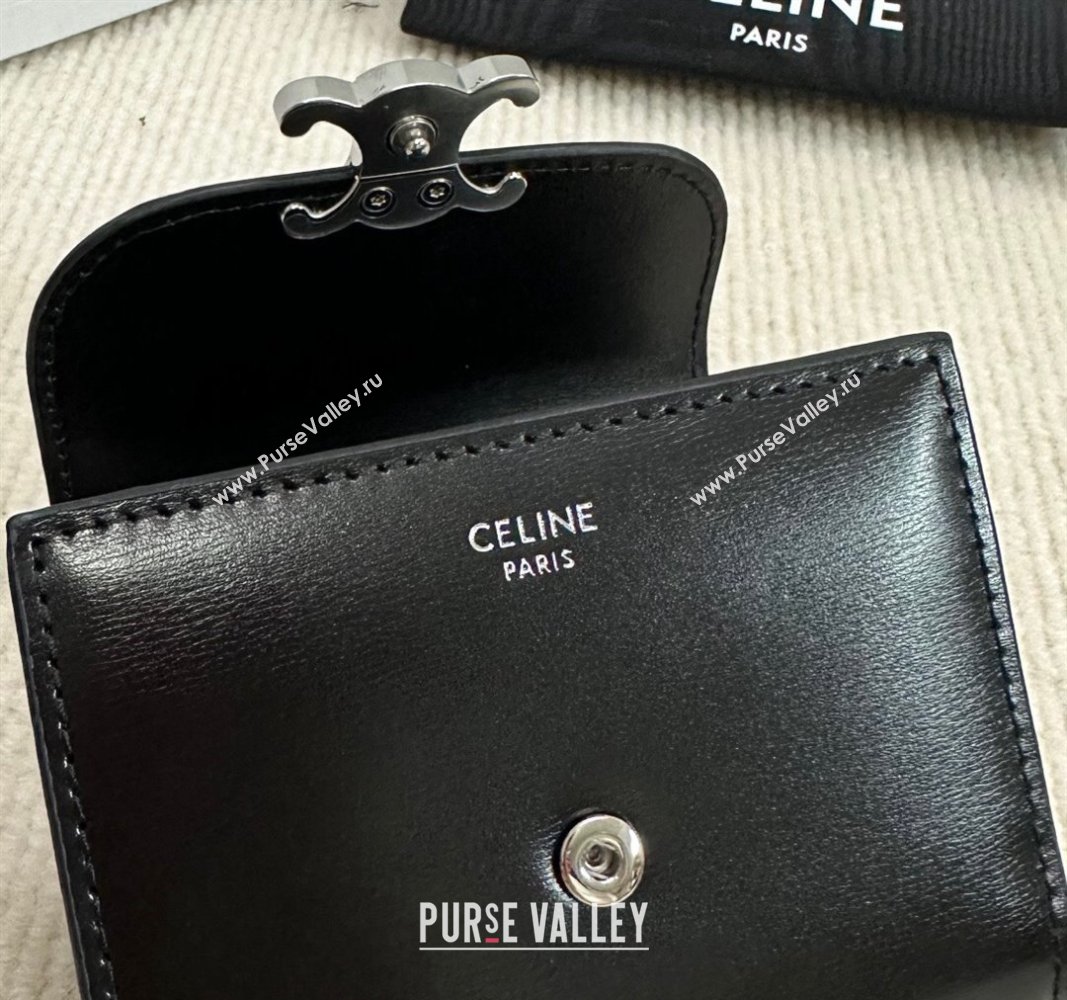 Celine Small Wallet in Shiny Calfskin 10D783 Black/Silver 2024 (BL-240522074)