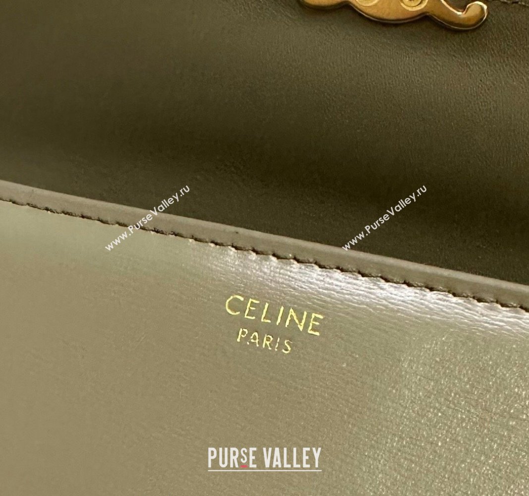 Celine Triomphe Large Wallet in Shiny Calfskin Olive Green 2024 10E313 (BL-240522065)