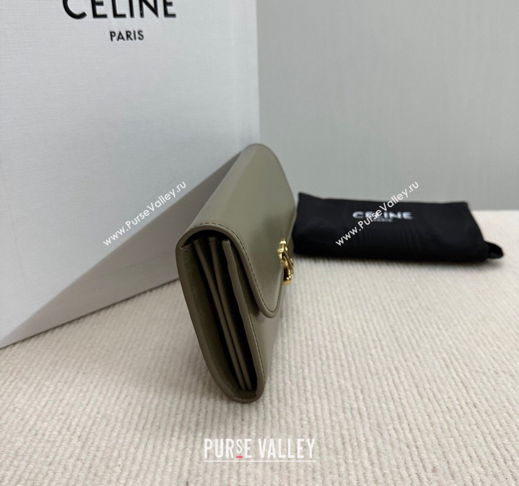 Celine Triomphe Large Wallet in Shiny Calfskin Olive Green 2024 10E313 (BL-240522065)