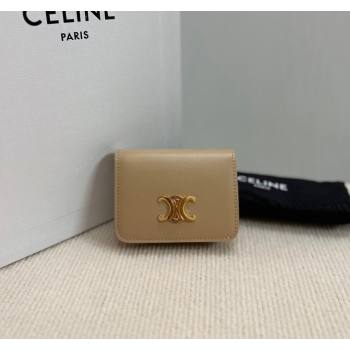 Celine Triomphe Compact Wallet in Shiny Calfskin Beige 2024 10K623 (BL-240522060)