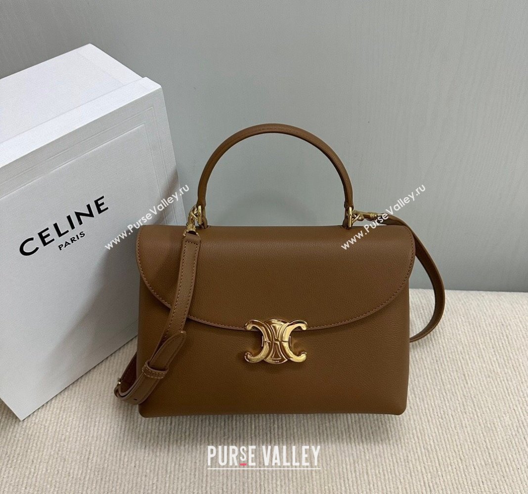 Celine Medium Nino Top Handle bag in Supple Calfskin Bronze Brown 2024 117523 (BL-240522101)