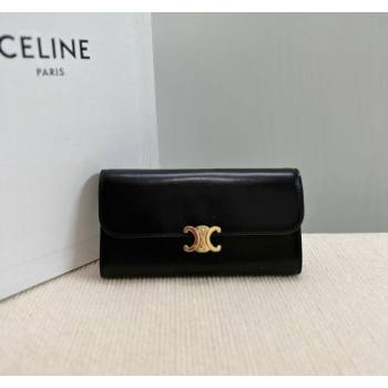 Celine Triomphe Large Wallet in Shiny Calfskin Black 2024 10E313 (BL-240522064)