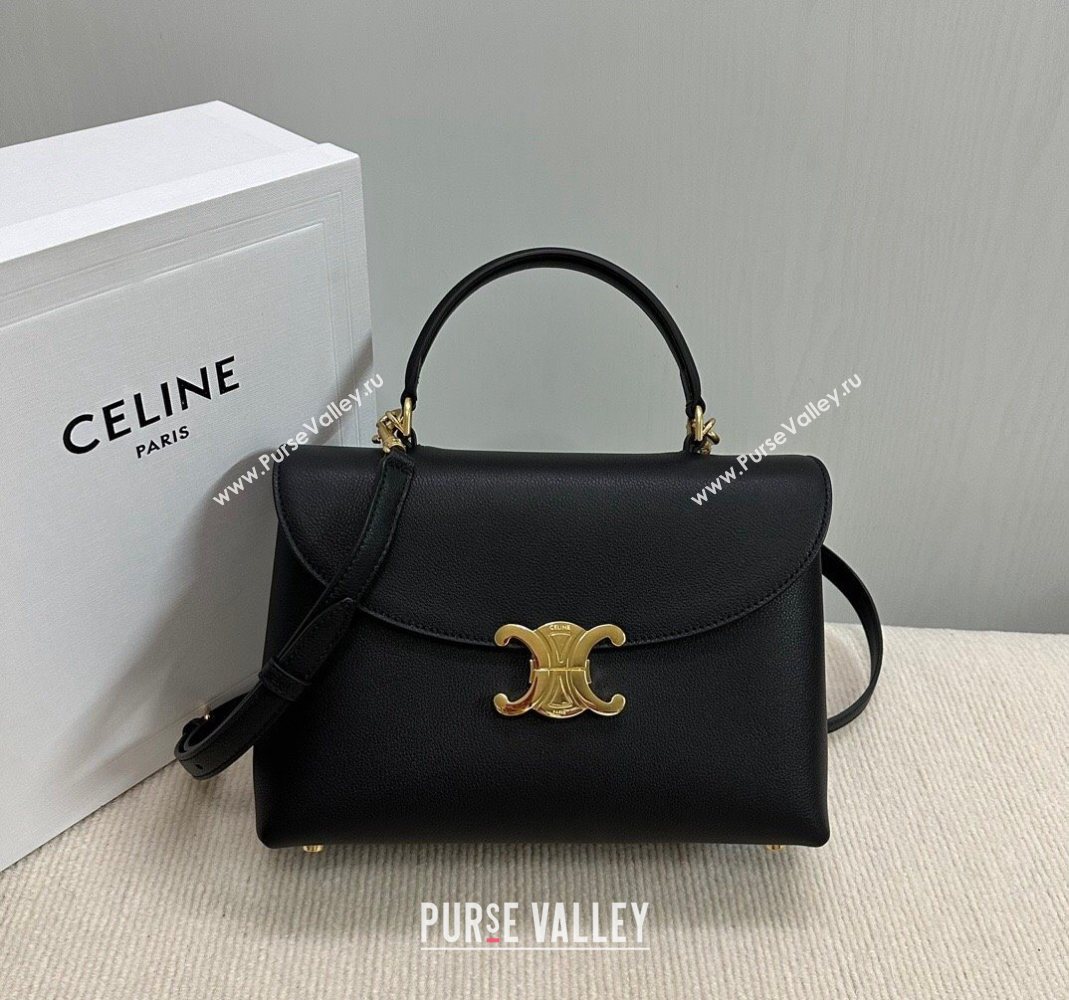 Celine Medium Nino Top Handle bag in Supple Calfskin Black 2025 117523 (BL-251124059)