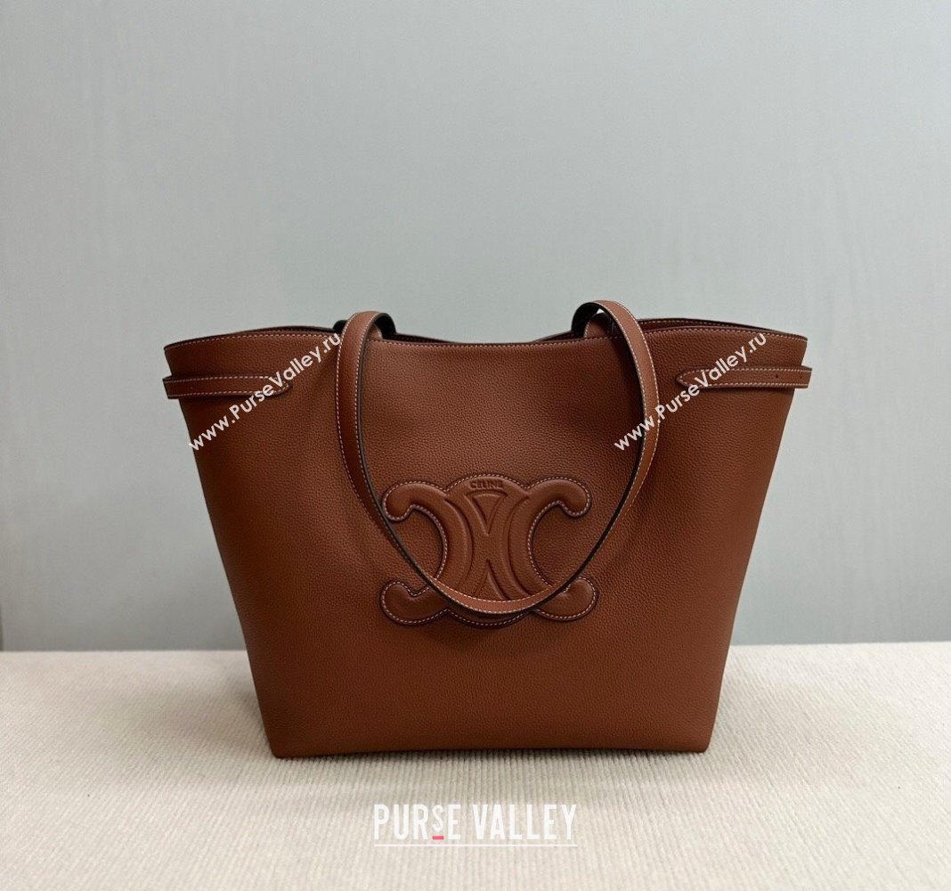 Celine Medium Cabas Anais Tote Bag Cuir Triomphe in Grained Calfskin Brown 2024 116853 (BL-240522099)