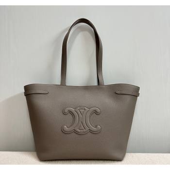 Celine Medium Cabas Anais Tote Bag Cuir Triomphe in Grained Calfskin Stone Grey 2024 116853 (BL-240522100)