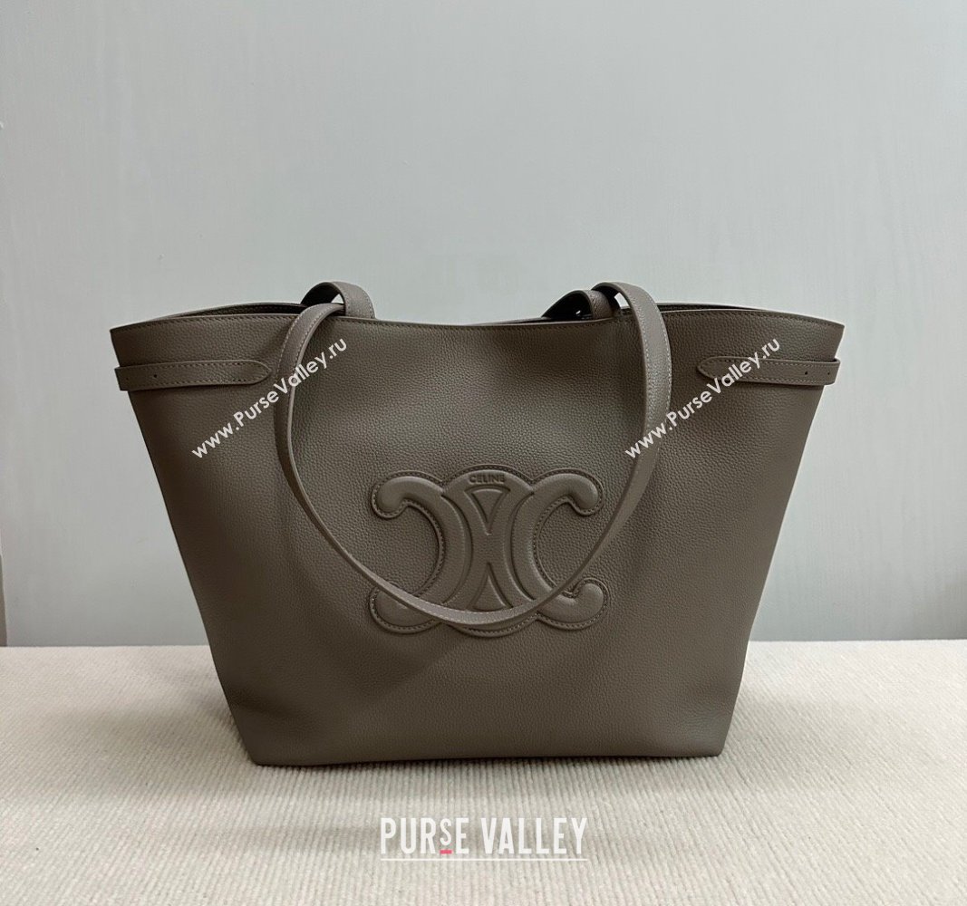 Celine Medium Cabas Anais Tote Bag Cuir Triomphe in Grained Calfskin Stone Grey 2024 116853 (BL-240522100)