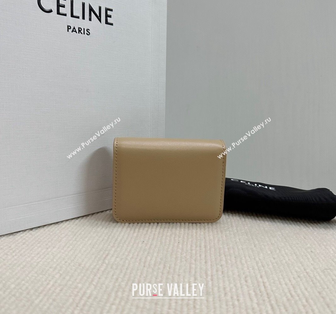 Celine Triomphe Compact Wallet in Shiny Calfskin Beige 2024 10K623 (BL-240522060)