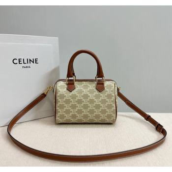 Celine Small Boston Bag in Triomphe Canvas and Calfskin Beige/Brown 2024 113772 (BL-240522077)