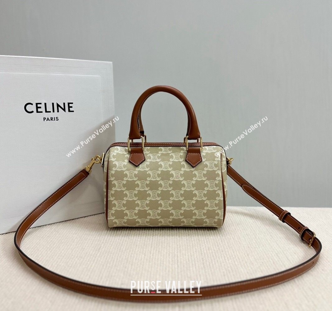 Celine Small Boston Bag in Triomphe Canvas and Calfskin Beige/Brown 2024 113772 (BL-240522077)