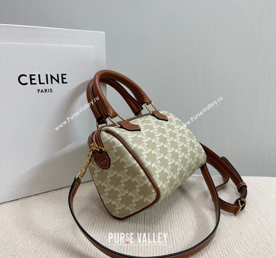 Celine Small Boston Bag in Triomphe Canvas and Calfskin Beige/Brown 2024 113772 (BL-240522077)