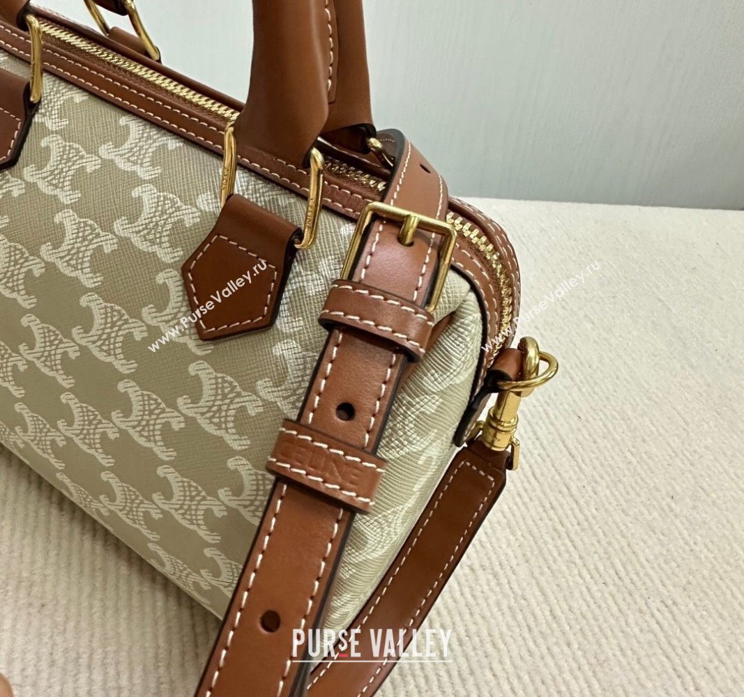 Celine Small Boston Bag in Triomphe Canvas and Calfskin Beige/Brown 2024 113772 (BL-240522077)