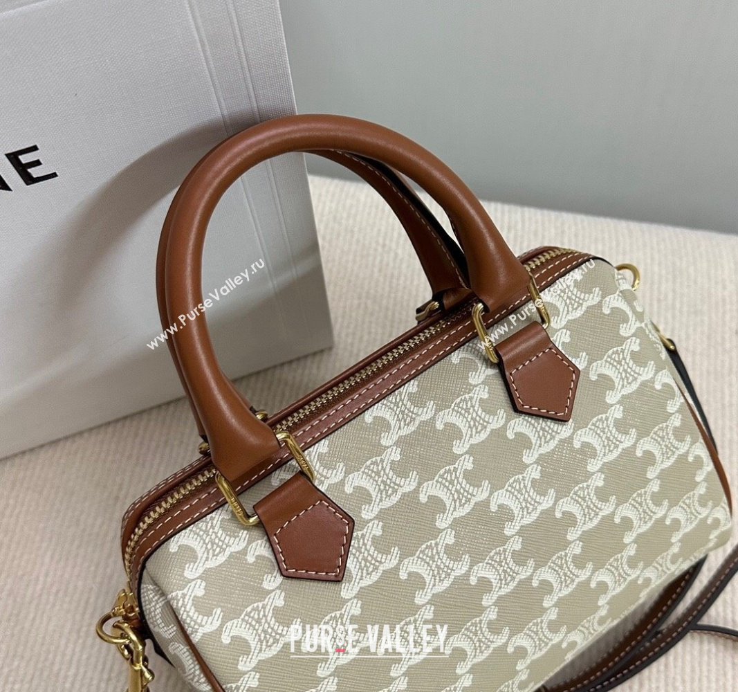 Celine Small Boston Bag in Triomphe Canvas and Calfskin Beige/Brown 2024 113772 (BL-240522077)