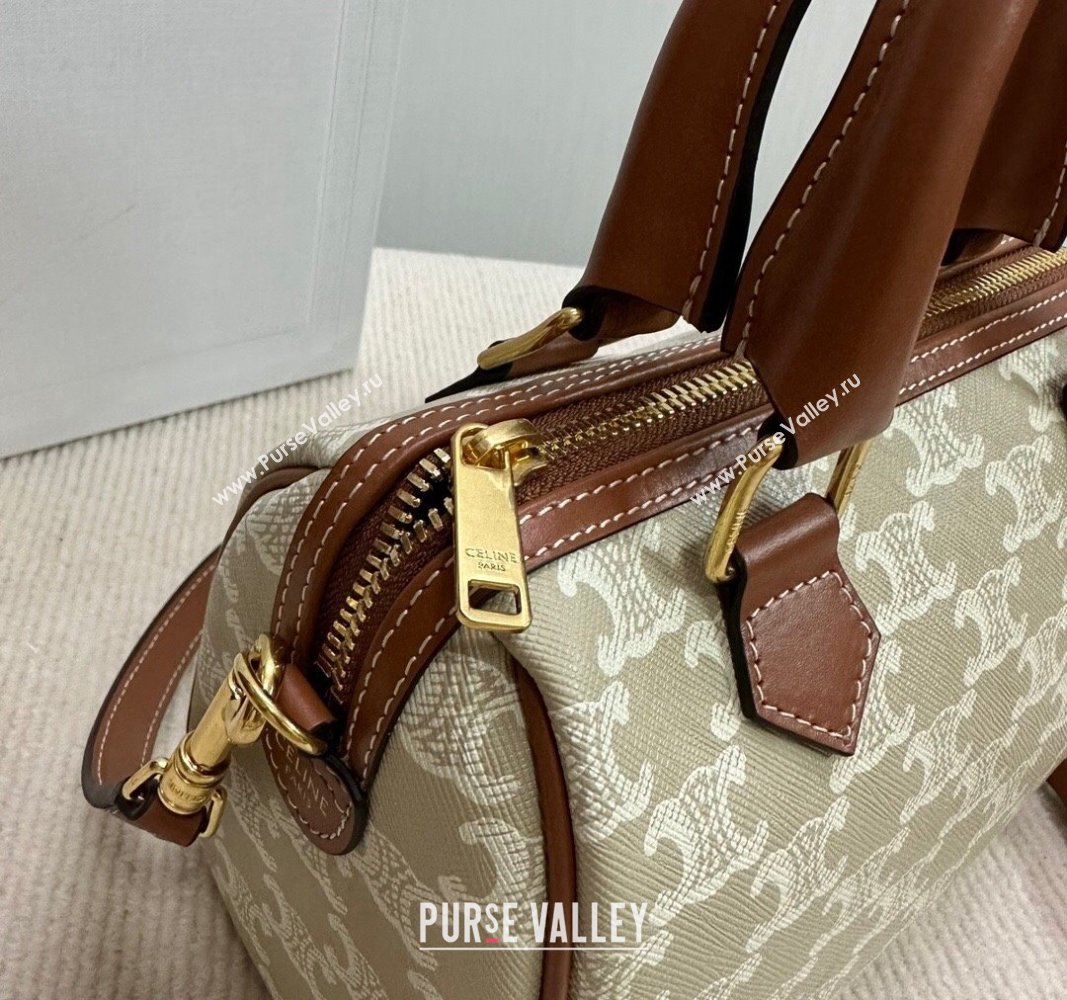 Celine Small Boston Bag in Triomphe Canvas and Calfskin Beige/Brown 2024 113772 (BL-240522077)