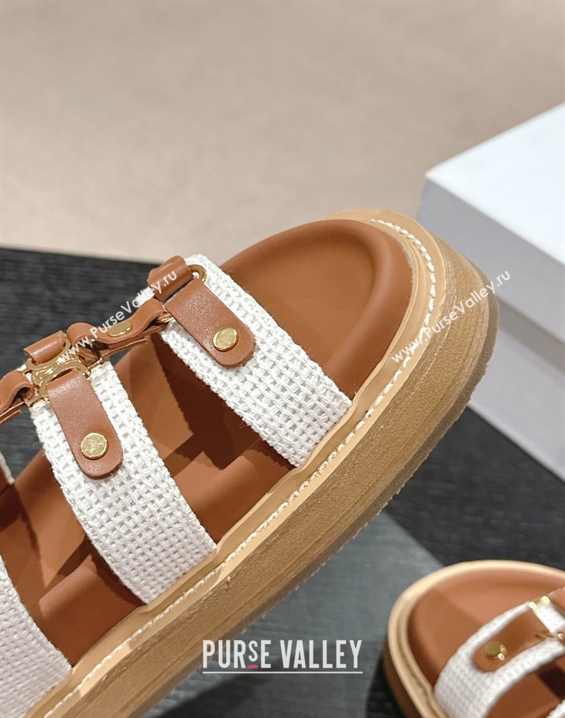 Celine Tippi Flat Slide Sandals in Knit Fabric and Calfskin White/Brown 2024 0531 (MD-240531150)