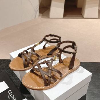 Celine Calfskin Strap Flat Sandals Brown 2024 0531 (MD-240531155)